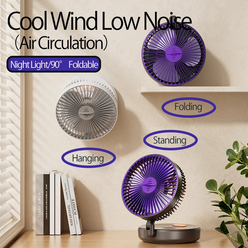 2024 nouveau 5000mAh Rechargeable 3IN1 ventilateur Portable multifonctionnel ventilateur mural 90 °   Ventilateur pliant 4 vitesses avec veilleuse chaude