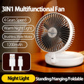 2024 nouveau 5000mAh Rechargeable 3IN1 ventilateur Portable multifonctionnel ventilateur mural 90 °   Ventilateur pliant 4 vitesses avec veilleuse chaude