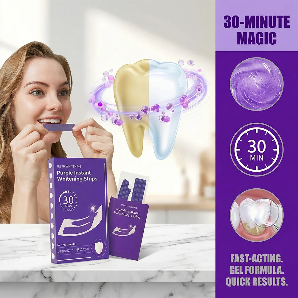 Bandelettes blanchissantes violettes pour les dents, sans sensibilité, correcteur de couleur, nettoyage instantané des dents, blanchiment dentaire à domicile
