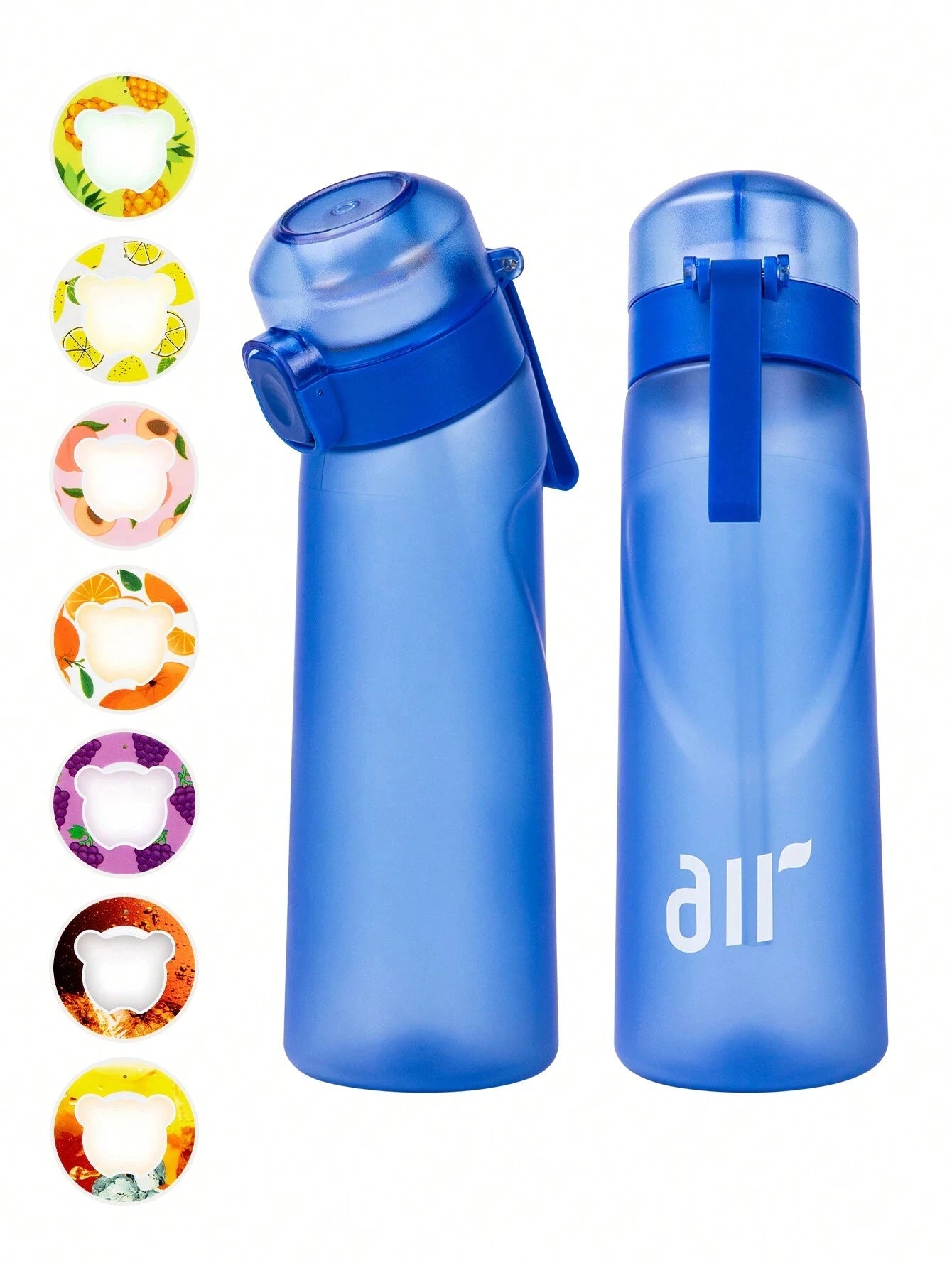 1 bouteille d'eau à air avec 1 dosette de saveur aléatoire portable transparente avec paille anti-fuite adaptée aux sports de plein air
