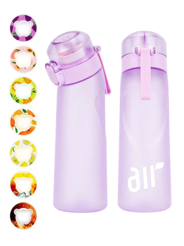 1 bouteille d'eau à air avec 1 dosette de saveur aléatoire portable transparente avec paille anti-fuite adaptée aux sports de plein air