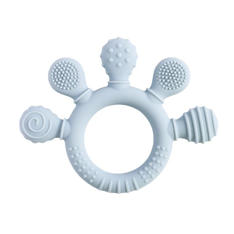 Anneau de dentition en Silicone sans BPA, qualité alimentaire pour bébé de 0 à 12 ans, hochet de dentition, jouets sensoriels pour tout-petits, cloche à main en Silicone, jouets apaisants