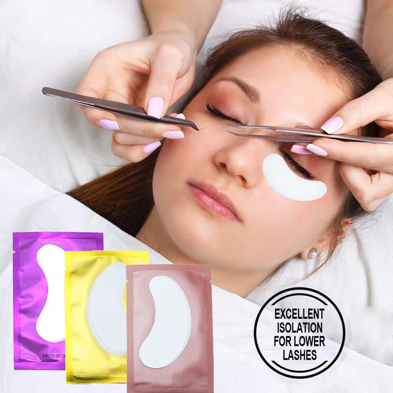 Patchs pour les yeux, 25/50/100 paires, tampons pour la construction de faux cils, en papier gel rose, autocollants non pelucheux LAUKISS