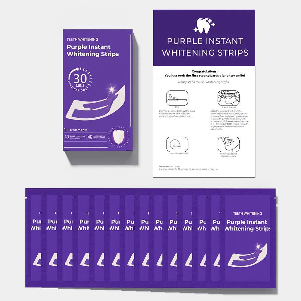 Bandelettes blanchissantes violettes pour les dents, sans sensibilité, correcteur de couleur, nettoyage instantané des dents, blanchiment dentaire à domicile