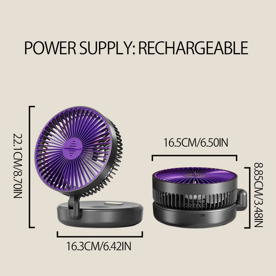 2024 nouveau 5000mAh Rechargeable 3IN1 ventilateur Portable multifonctionnel ventilateur mural 90 °   Ventilateur pliant 4 vitesses avec veilleuse chaude