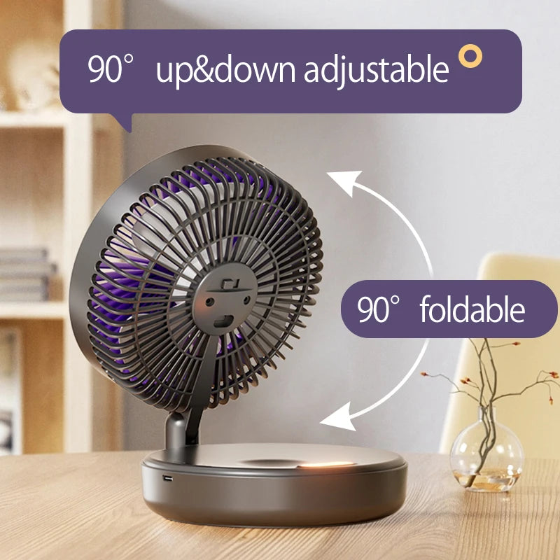 2024 nouveau 5000mAh Rechargeable 3IN1 ventilateur Portable multifonctionnel ventilateur mural 90 °   Ventilateur pliant 4 vitesses avec veilleuse chaude