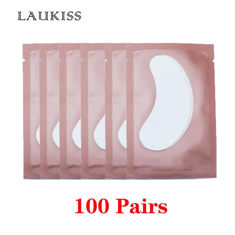 Patchs pour les yeux, 25/50/100 paires, tampons pour la construction de faux cils, en papier gel rose, autocollants non pelucheux LAUKISS