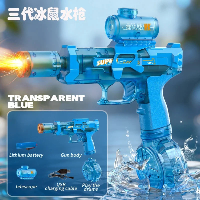 Pistolet à eau électrique à simulation de tir et de recul, jouet pour enfants avec capteur automatique et lumières, pistolet à eau pour l'été, la plage et les activités de plein air
