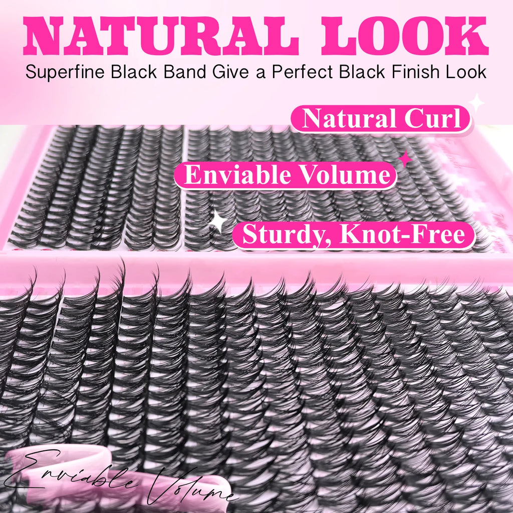 Kit d'extension de cils bricolage grappes Kit de cils individuels 9-16mm avec liaison et joint cils Mange naturels vaporeux
