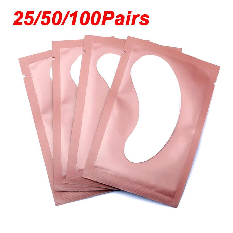 Patchs pour les yeux, 25/50/100 paires, tampons pour la construction de faux cils, en papier gel rose, autocollants non pelucheux LAUKISS
