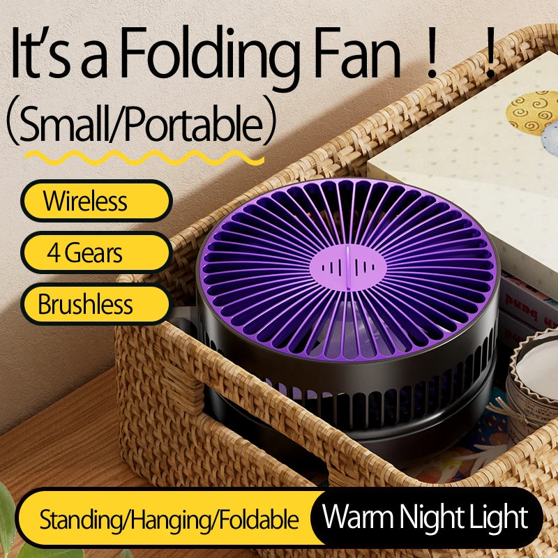 2024 nouveau 5000mAh Rechargeable 3IN1 ventilateur Portable multifonctionnel ventilateur mural 90 °   Ventilateur pliant 4 vitesses avec veilleuse chaude