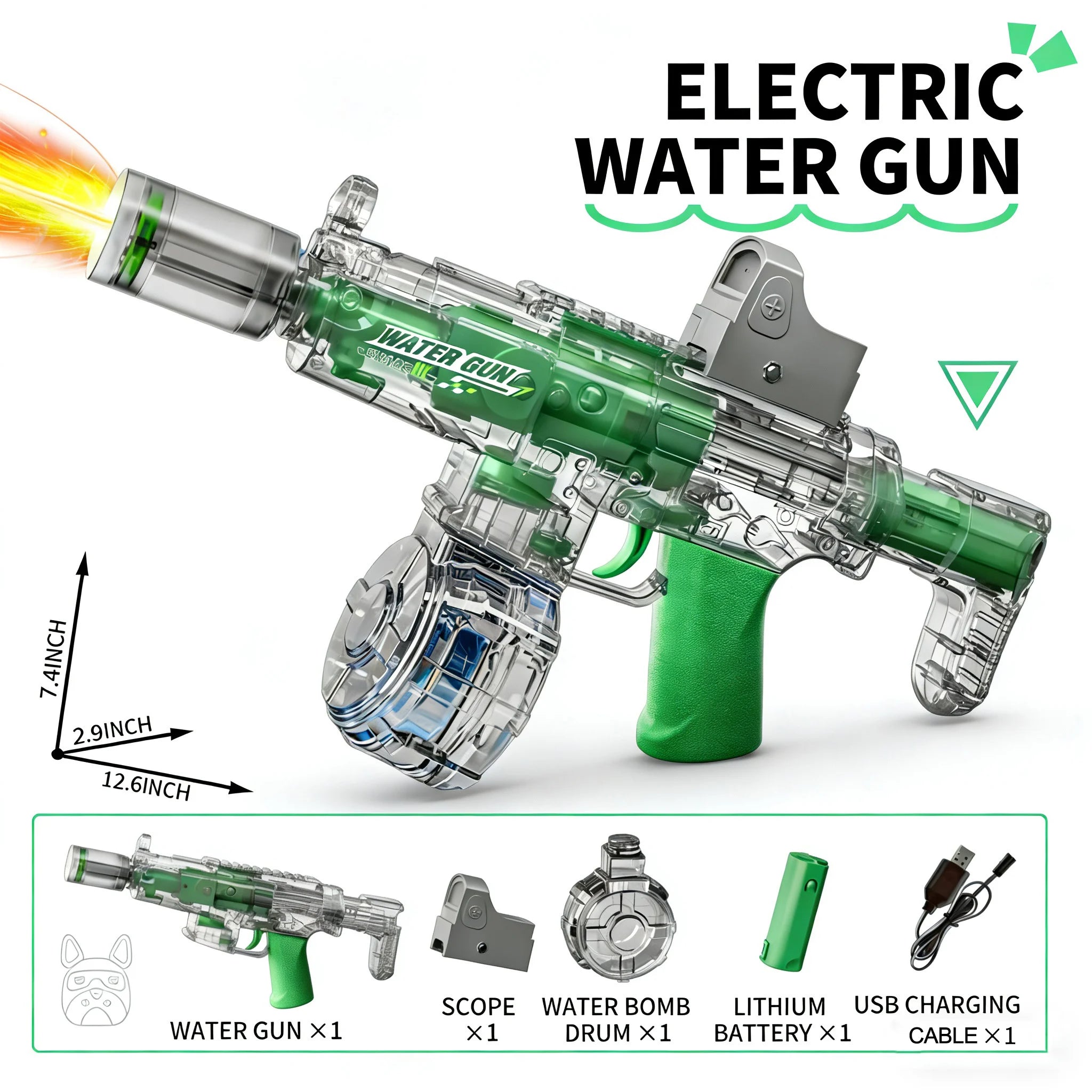 Pistolet à eau électrique à simulation de tir et de recul, jouet pour enfants avec capteur automatique et lumières, pistolet à eau pour l'été, la plage et les activités de plein air
