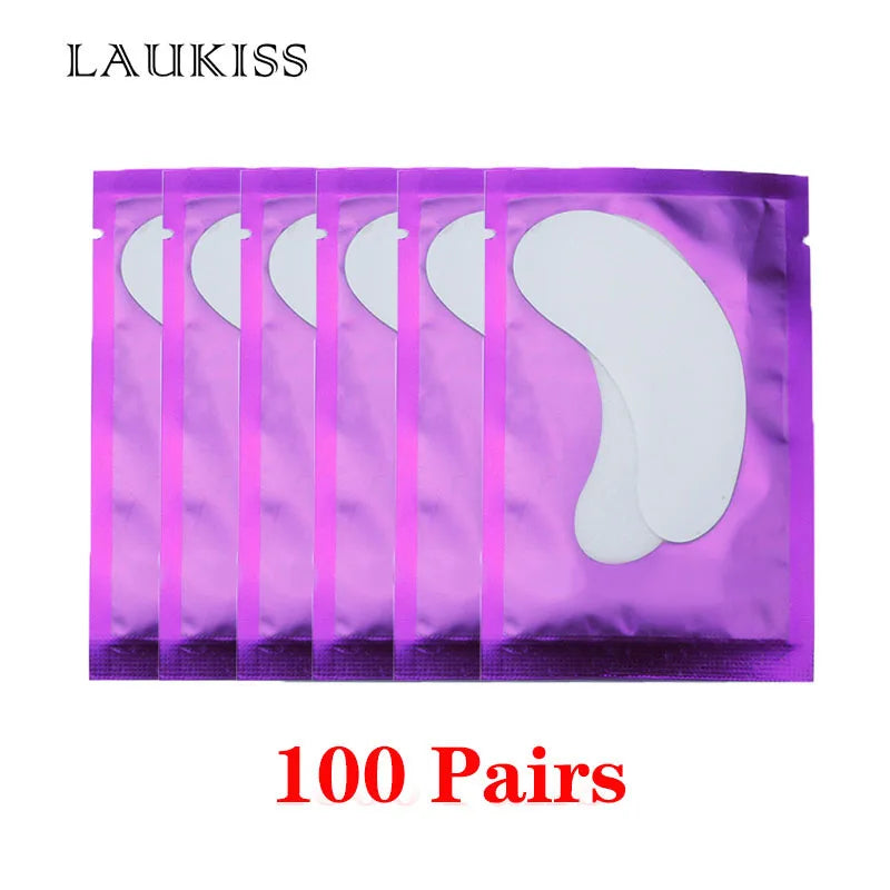 Patchs pour les yeux, 25/50/100 paires, tampons pour la construction de faux cils, en papier gel rose, autocollants non pelucheux LAUKISS