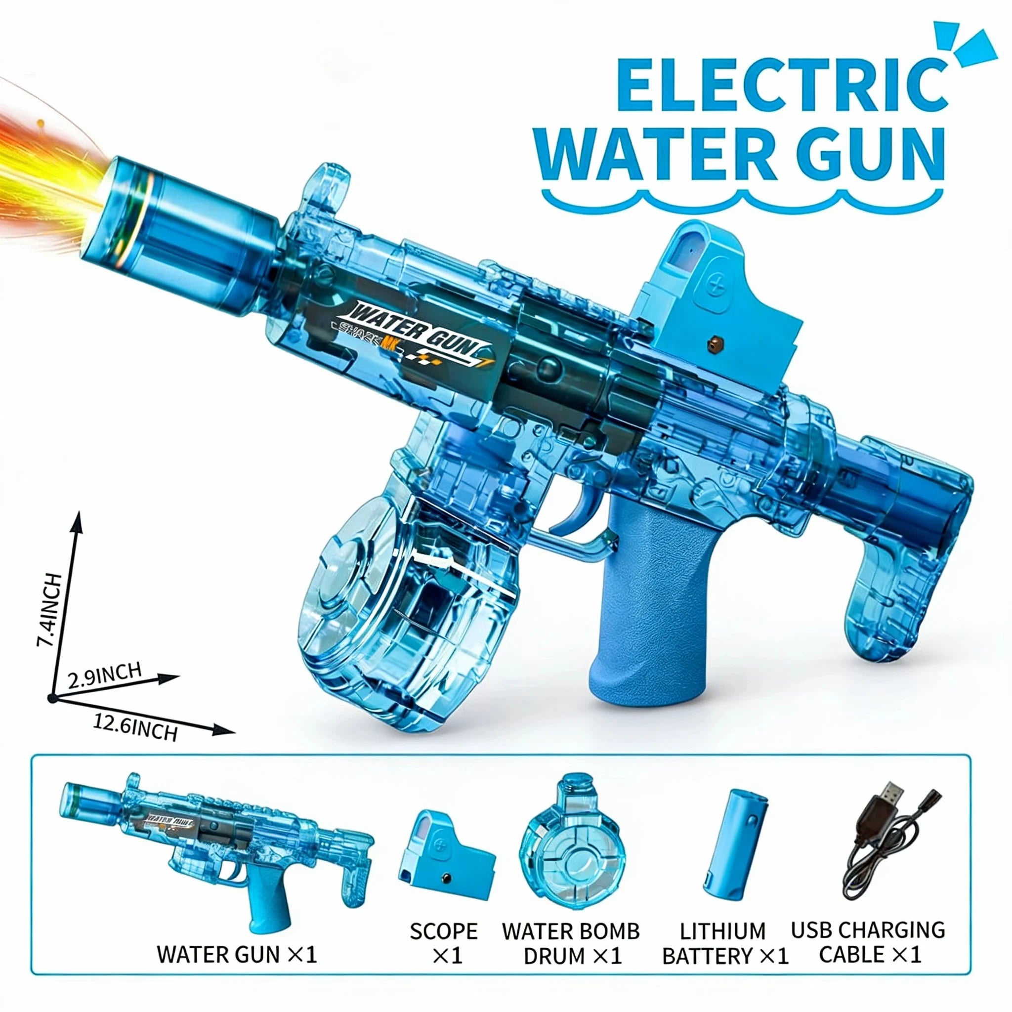 Pistolet à eau électrique à simulation de tir et de recul, jouet pour enfants avec capteur automatique et lumières, pistolet à eau pour l'été, la plage et les activités de plein air