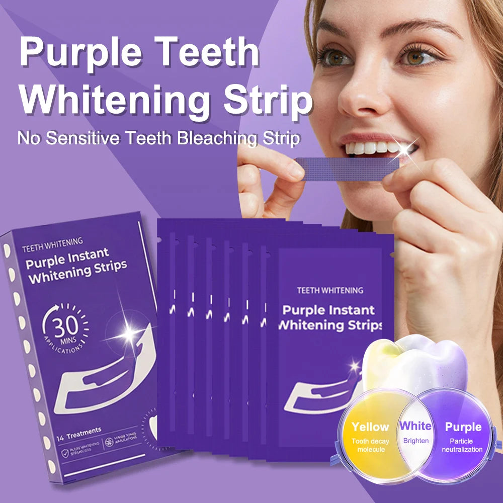 Bandelettes blanchissantes violettes pour les dents, sans sensibilité, correcteur de couleur, nettoyage instantané des dents, blanchiment dentaire à domicile