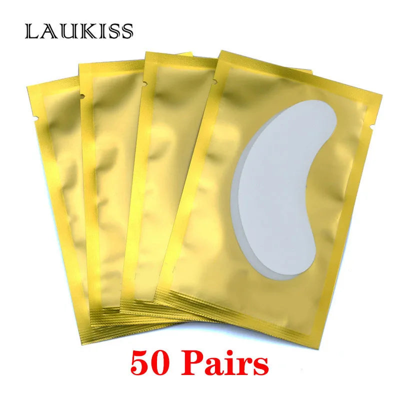 Patchs pour les yeux, 25/50/100 paires, tampons pour la construction de faux cils, en papier gel rose, autocollants non pelucheux LAUKISS