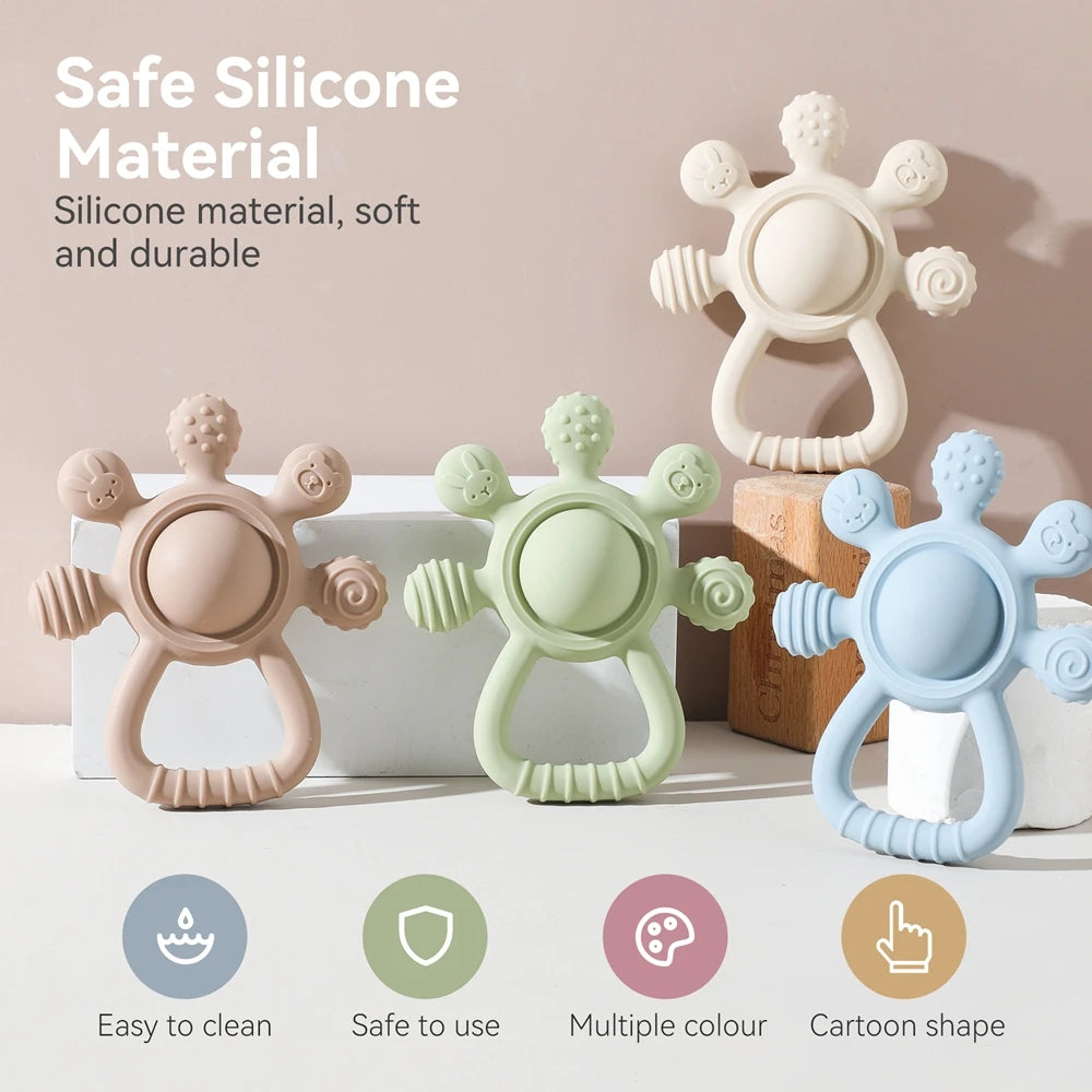 Anneau de dentition en Silicone sans BPA, qualité alimentaire pour bébé de 0 à 12 ans, hochet de dentition, jouets sensoriels pour tout-petits, cloche à main en Silicone, jouets apaisants