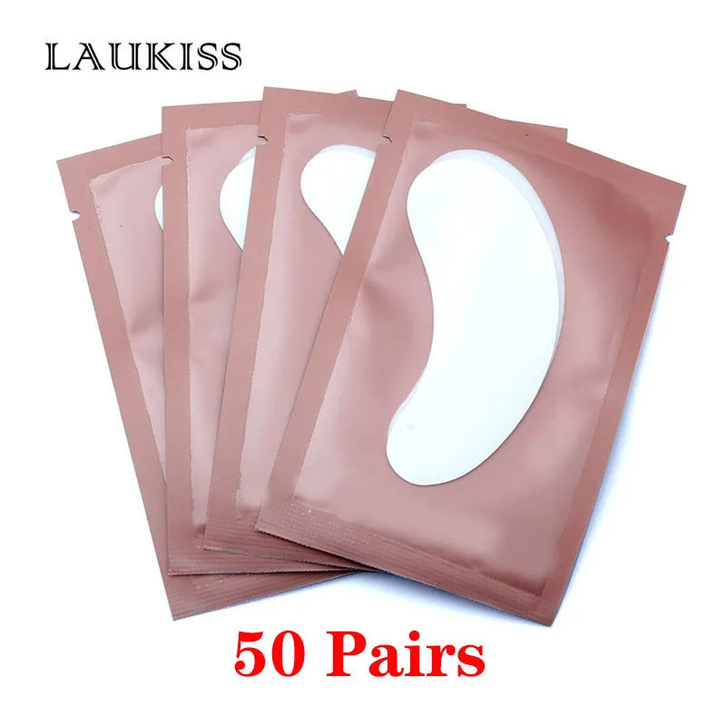 Patchs pour les yeux, 25/50/100 paires, tampons pour la construction de faux cils, en papier gel rose, autocollants non pelucheux LAUKISS