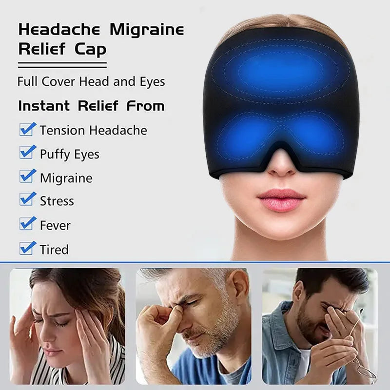 Gel glace maux de tête soulagement de la Migraine chapeau compresse froide thérapie casquette glace tête enveloppement Pack masque pour les yeux pour soulager la pression douleur chapeau de glace