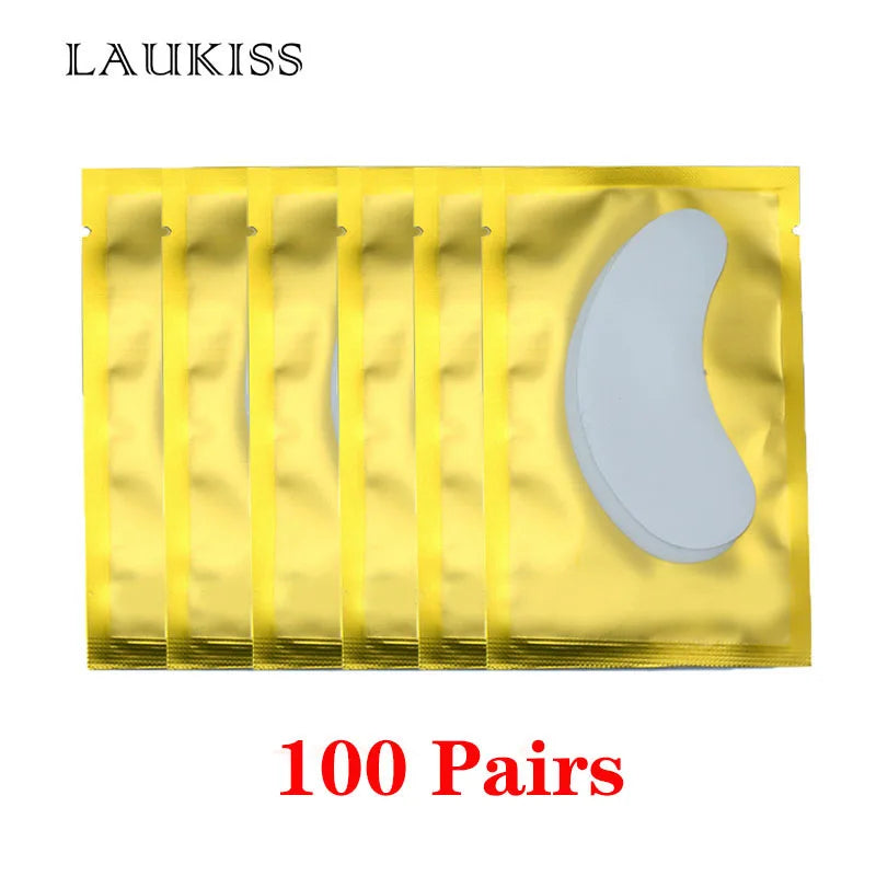 Patchs pour les yeux, 25/50/100 paires, tampons pour la construction de faux cils, en papier gel rose, autocollants non pelucheux LAUKISS