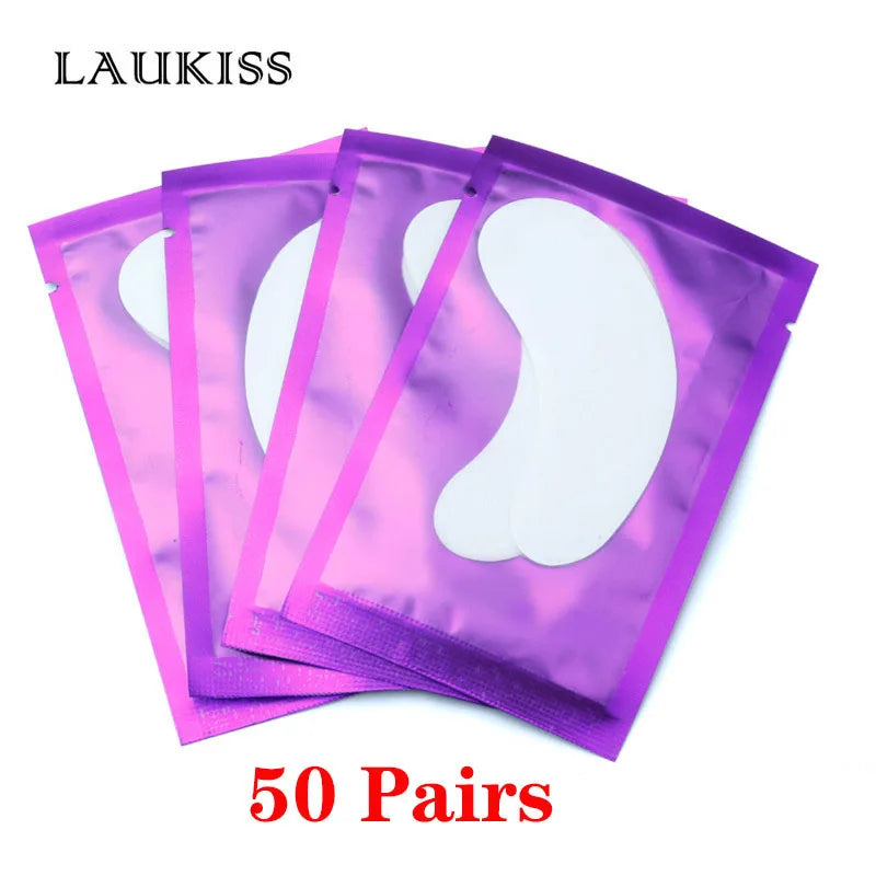 Patchs pour les yeux, 25/50/100 paires, tampons pour la construction de faux cils, en papier gel rose, autocollants non pelucheux LAUKISS