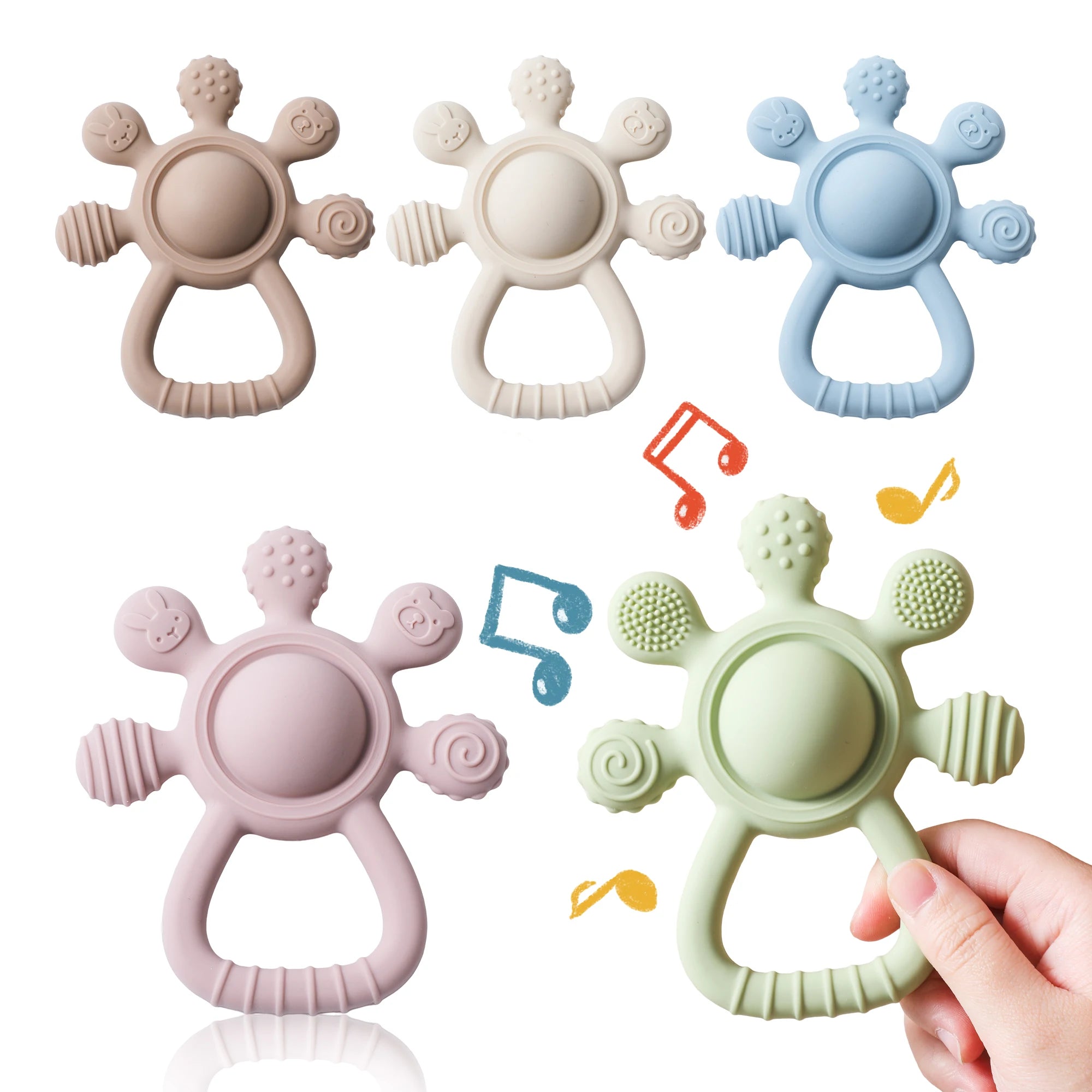 Anneau de dentition en Silicone sans BPA, qualité alimentaire pour bébé de 0 à 12 ans, hochet de dentition, jouets sensoriels pour tout-petits, cloche à main en Silicone, jouets apaisants