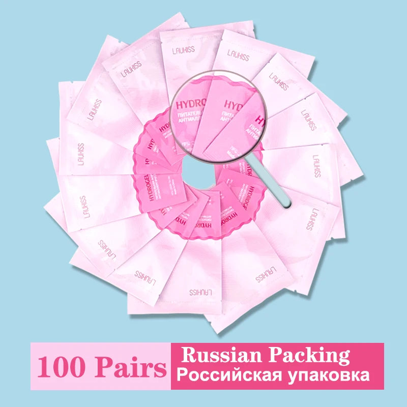 Patchs pour les yeux, 25/50/100 paires, tampons pour la construction de faux cils, en papier gel rose, autocollants non pelucheux LAUKISS
