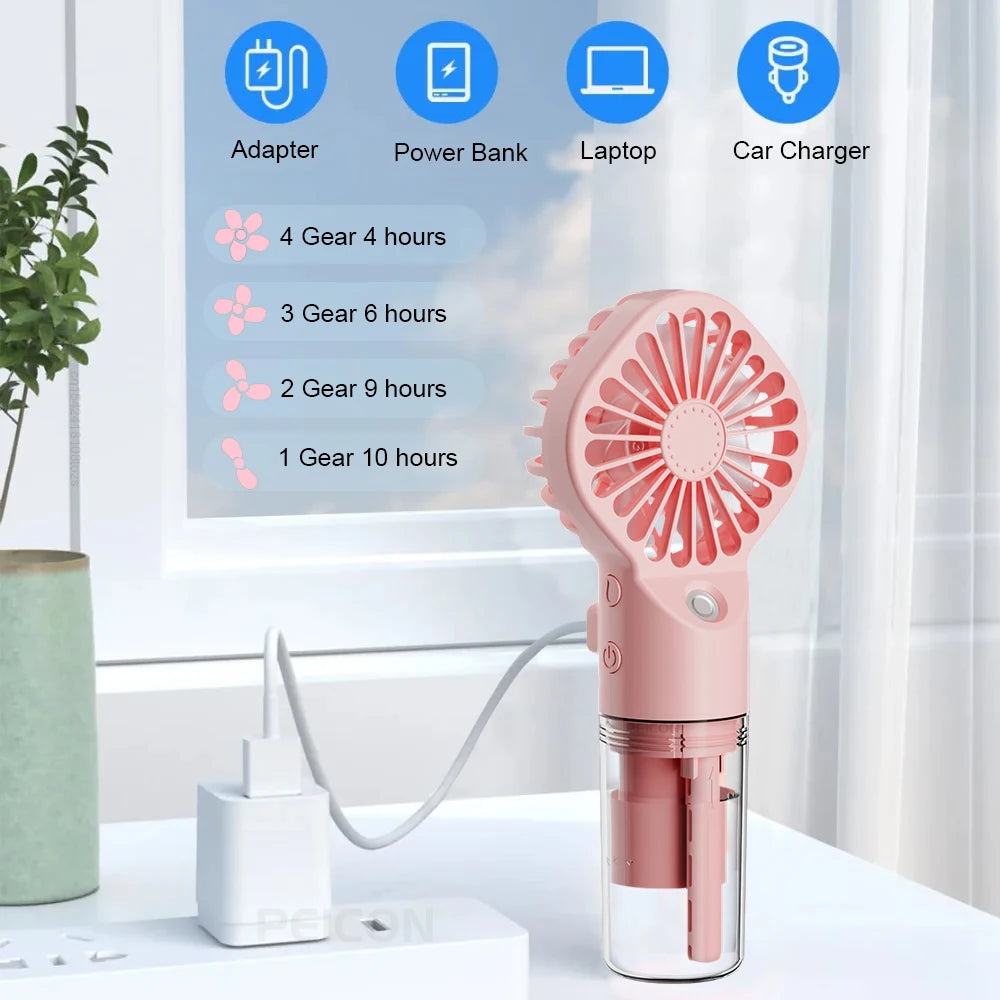 Ventilateur de pulvérisation portatif Mini ventilateur humidificateur 4 vitesses vent puissant USB ventilateur de brume de pulvérisation d'eau Rechargeable petit ventilateur extérieur