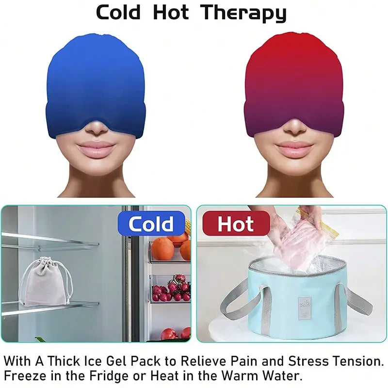 Gel glace maux de tête soulagement de la Migraine chapeau compresse froide thérapie casquette glace tête enveloppement Pack masque pour les yeux pour soulager la pression douleur chapeau de glace